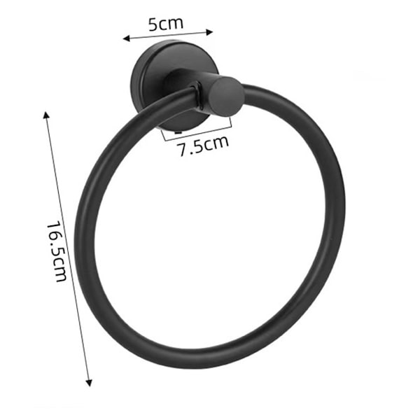 Håndklædering, rustfrit stål, sort, ringdiameter 16,5 cm, base 5 cm, afstand til væg 7,5 cm, 1 stk.