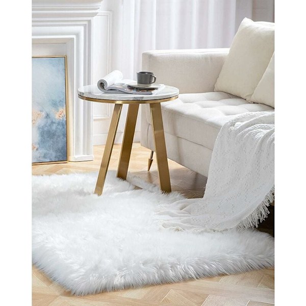 Fuskfårskinnsmatta 60x90cm Imitationsfleece Matta Fluffig Mjuk Långhårig Dekorativ Soffstol Kudde Matta (Vit, 60x90cm)