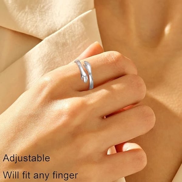 S925 Sterling Silver Hug Ring för kvinnor tonårsflickor justerbar Ri