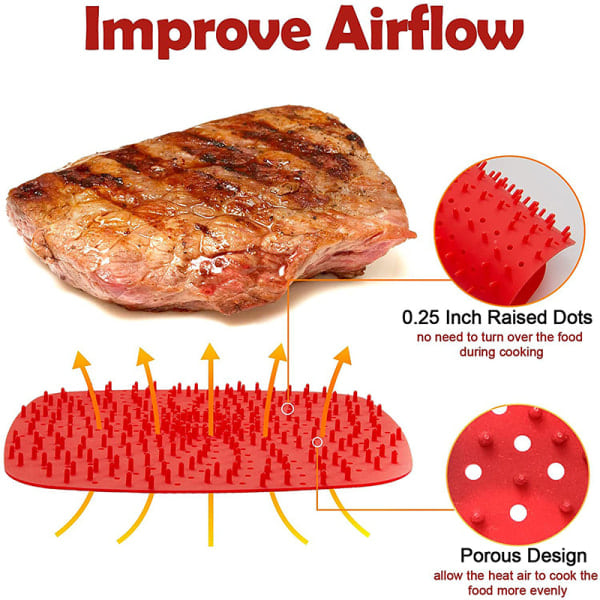 IC Genanvendelig Silikone Air Fryer Liner Måtte Non-Stick Steamer Pad Bage rød firkant