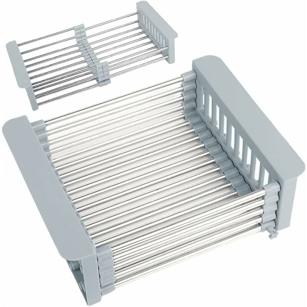 Uttrekkbar vaskekurv, justerbar oppvaskkurv, justerbar oppvaskkurv i rustfritt stål, teleskopisk avrenningskurv (30x22,5x9,5cm)