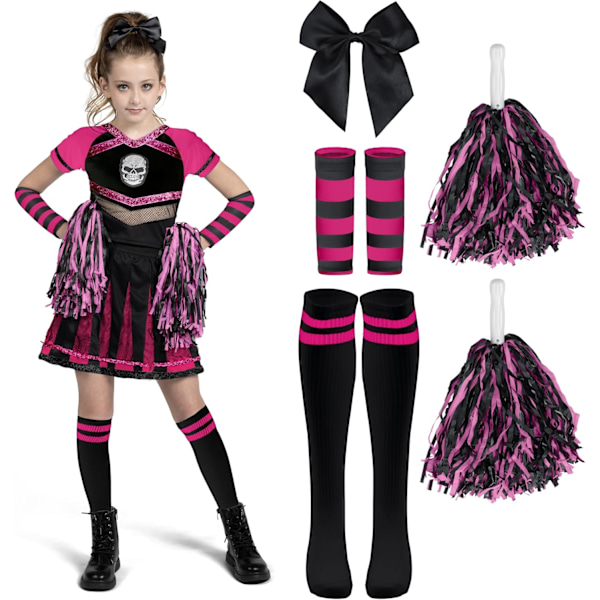 Cheerleader-kostyme for jenter, skummel cheerleader-kostyme, skummelt zombie-kostyme for Halloween-maskerader Färg: rosa Medium (8-10 yrs)