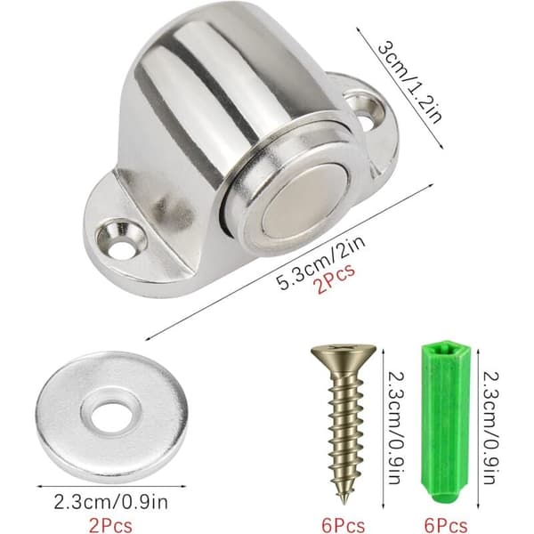 2-pack Magnetiska dörrstopp i rostfritt stål med skruvmontering, ingen kraft eller väggsmäll