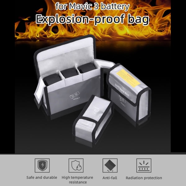 Lipo Safe Bag Brandsäker förvaringspåse Batteri Explosionssäker skyddsväska Lipo Battery Guards För Dji Mavic 3 Drönare Batterier