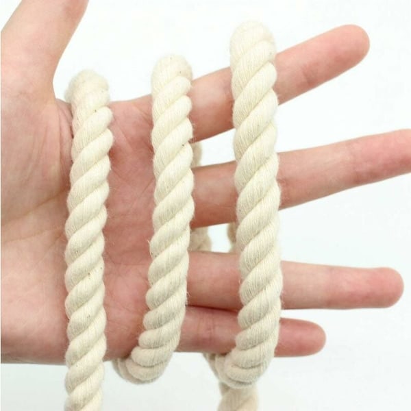 100% Bomull Tvinnat Mjukt Rep för Makramé, Stickning, Väggbonader, Hantverk - 10m x 10mm