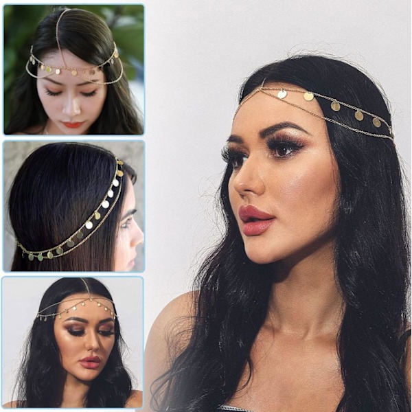 Boho-dusker med kvaster, kjede med kvaster, boho-pannebånd, damehodeplagg for festivaltilbehør bryllup halloween a