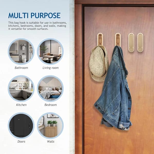 Foldable Wall Hooks, Aluminum Wall Hook, 90 Degree Foldable Hook, Invisible Coat Hooks for Office, Kitchen, Bedroom, Bathroom (Gold)