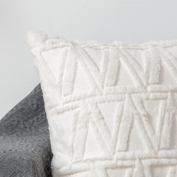 IC Dekorativa kuddfodral 18x18 set om 4 för soffa, mjukt konstgjord kort ull sammet Boho kuddfodral för vardagsrumsinredning, vit