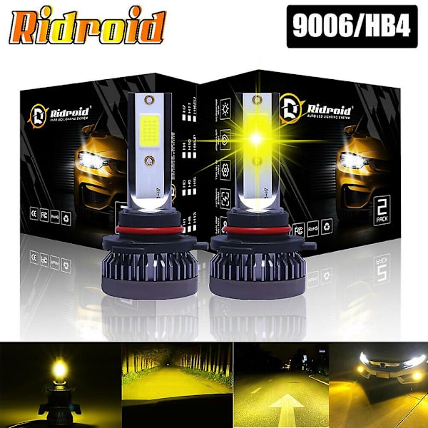 2X Mini 9006 HB4 3000K Gylden Gul LED Forlygtepærer Høj Lav Stråle Tåge Lys
