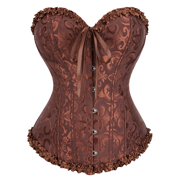 Dame Snørebånds Boned Overbust Korset Bustier Undertøj Bodyshaper Top Prinsesse Korset - Kaffefarve