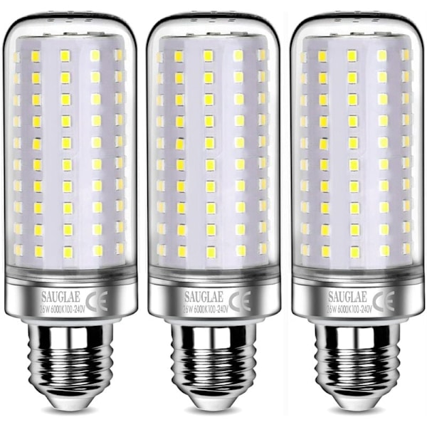 26W LED Pærer, svarende til 200W glødepære, 3000Lm, 6000K Kold Hvid, E27 Edison Skruepærer, 3 stk. [Energiklasse E]