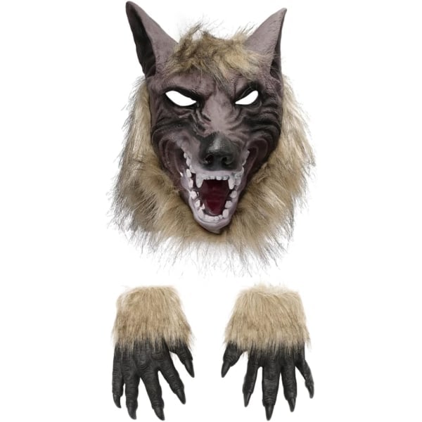 IC Toddmomy 2 set med vargskämtmasker vargklor handskar halloween varulvsmask Varulvsmask Handskar Blandad Färg 27x22cm