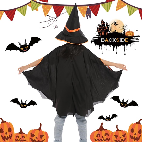 Halloween-flaggermus for barn, egnet for Halloween-barn, jenter og gutter., Svart 2, L