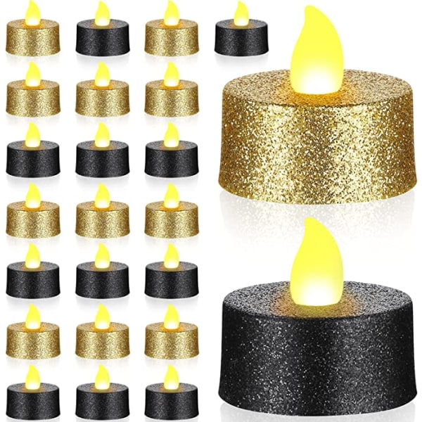 OCEAN 24 delar Guld Glitter LED värmeljus Svart Flameless Candl