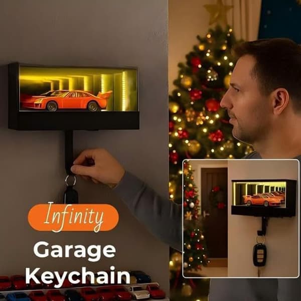 LED bilnøgleholder vægmontering med bevægelsessensorlys Infinity Mirror Design til hjemmekontor garage sort