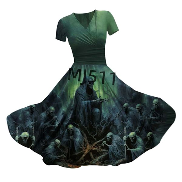 2024 Ny Halloween Blodig Blodig Perifer Kjole 162D Digital Print Stram V-hals Jumpsuit T-type 5XL