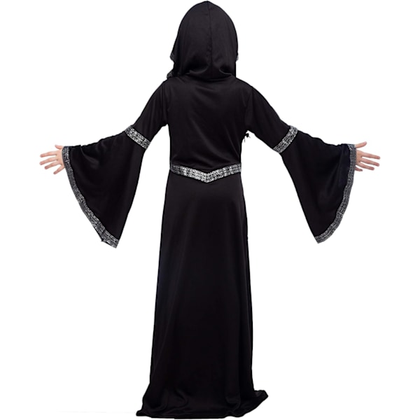 Musta naamioasu tytöille, satu-noita-asu Halloween-roolileikkijuhliin - L (10-12 vuotta) Medium(8-10 yr)
