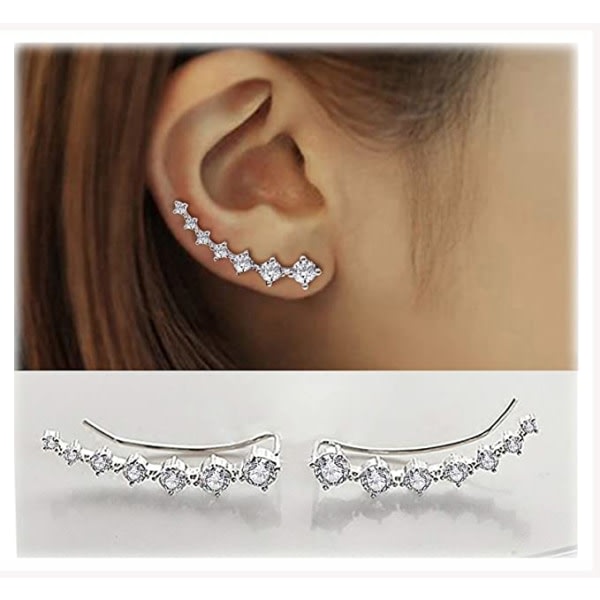 7 Crystals Ear Cuffs Hoop Climber S925 Sterling Si