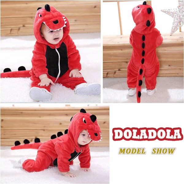Dinosaurkostyme for barn, onesie, dinosaurpysjamas, dinosaurjumpsuit for barn, dyrekostyme for barn til karnevalsfest halloween, cosplay Dinosaurs-red 130