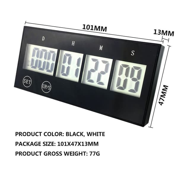 999 Dages Nedtællingsur Elektronisk Digital Timer SORT Sort Black