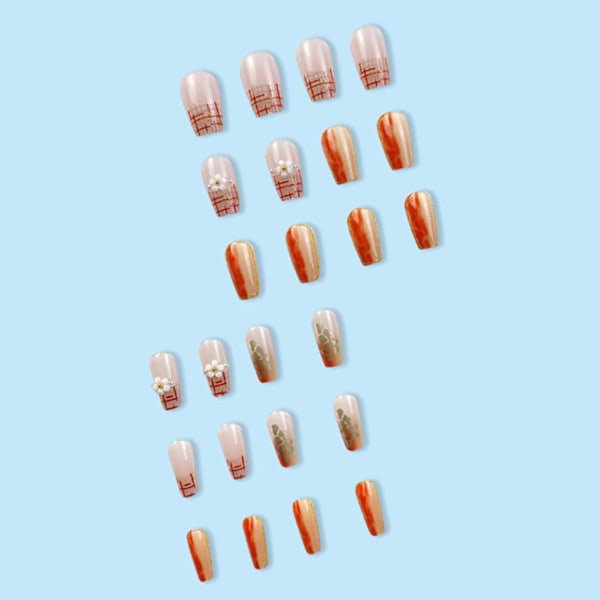 Medium Coffin Falska Naglar Daisy Press on Nails Gradient Nails Tips Akryl Söta Glitter Falska Naglar för Kvinnor och Flickor 24Pcs