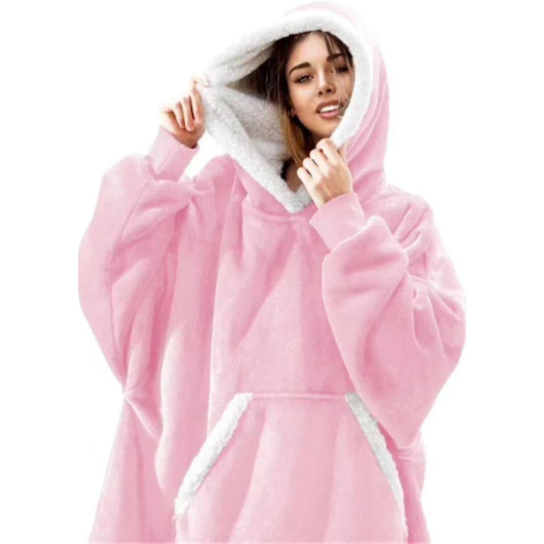 Pehmeä ja lämmin hupparipeitto, jossa on suuri etutasku Pink