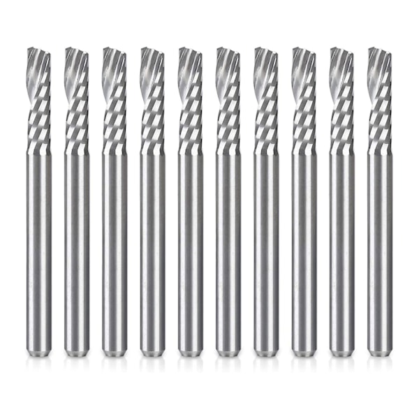 10 Pack CNC Router Bits 1/8 inch Spiral Upcut Router Bit Single Flute End Mill Set Milling Cutter Tungsten Steel Engraving Carving Tools Kit for MDF W