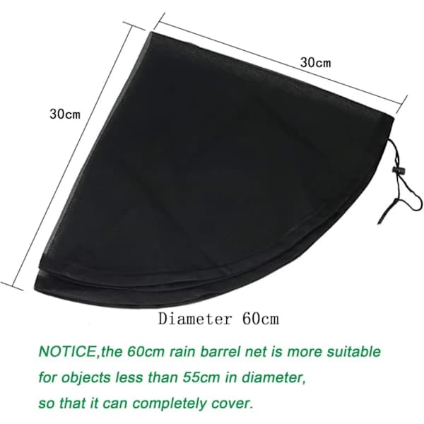 3-pack rain barrel net with drawstring, leaf & mosquito protection, protective net for rainwater barrel, bucket protection, fine mesh structure 60cm 60cm