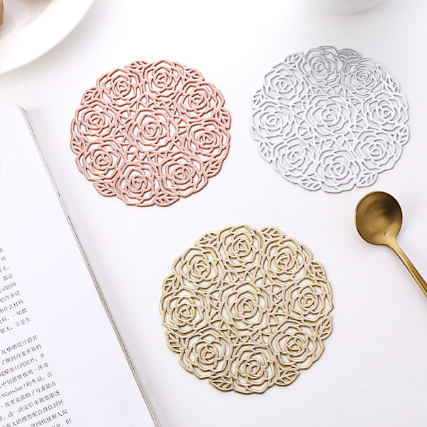 Rose blomster brikke isolasjonspute lett luksus varm stempling coaster myk dekorativ bordmatte fest tallerkenmatte Placemat 38cm Gold 2pcs