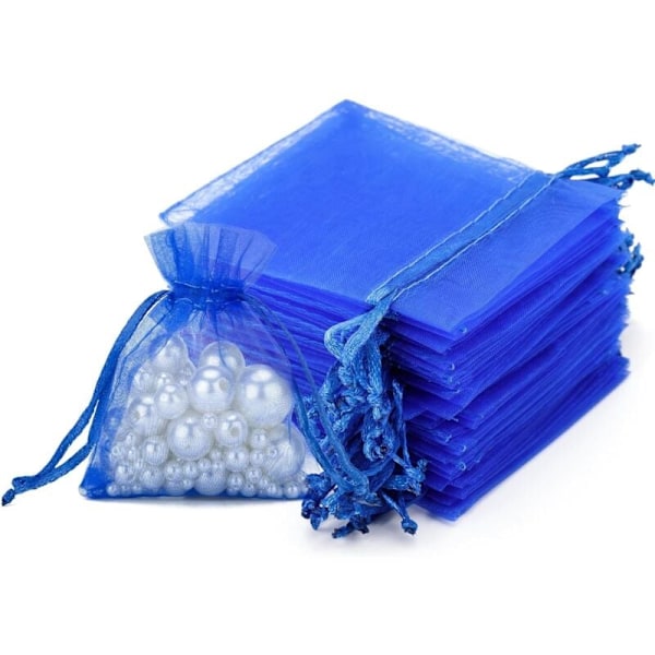 100 st Organzapåsar 7x9cm, Små Organzapåsar Smyckespåsar med Dragsko, för Bröllop Julgodis Present (Kungsblå)