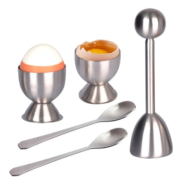 IC Egg Cracker Topper Cutter Sett, Rustfritt stål Shell Remover Separator Inkluderer 2 eggkopper, 2 skjeer, 1 Topper Cutter