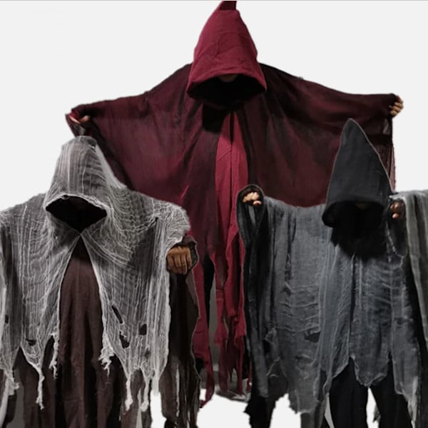 Halloween-viitta aikuisten ja lasten zombipukuun, kalloviitta rekvisiitta kauhuhaamu tie MJ51 One Size grey