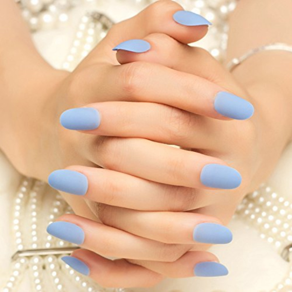 24 stk. matte negle til damer, falske negle, kontordame must have, korte, frostede, babyblå, runde hoveder Z261
