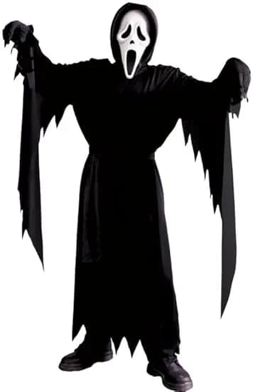 Ghostface kostume til drenge med maske og handsker, sort kappe Halloween gyserdragt, Scream Nights M