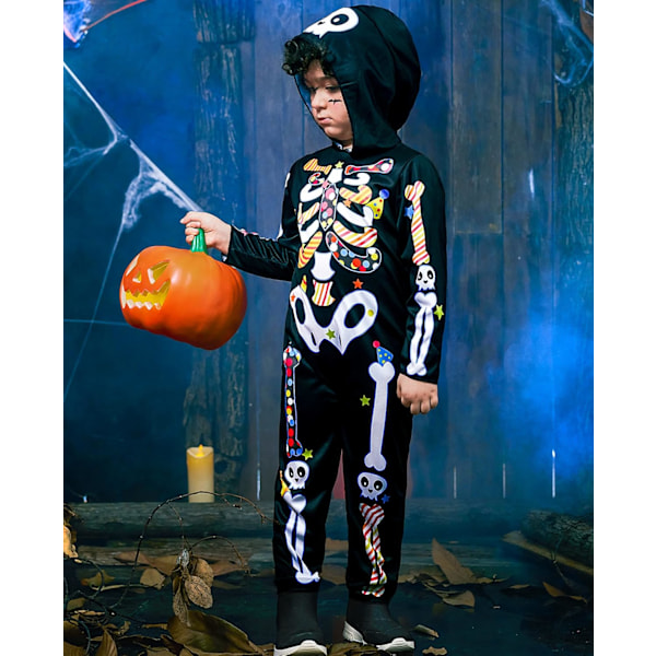 Skelett Jumpsuit Barn Vuxen 3D Tryckt Ben Halloween Kostym Skalle Ut För Rollspel Party Q-barn 2 ans