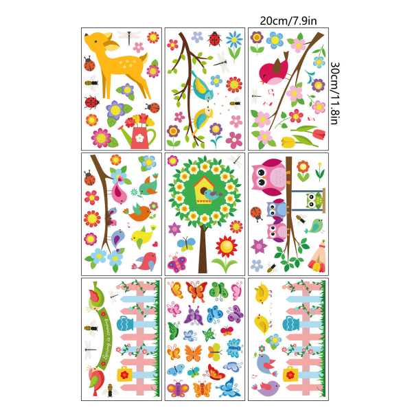 IC Vårstatiska fönsterdekorationer, fönsterglasdörrar, blommor,