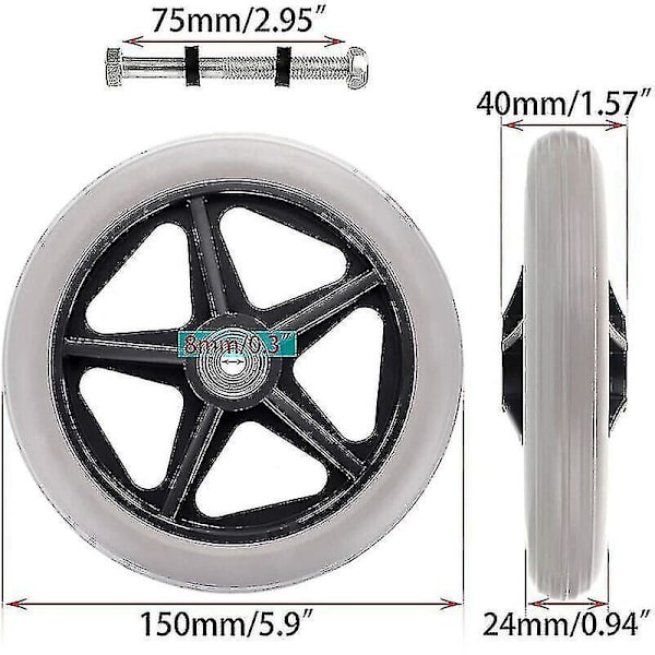 2 stk. 6 tommer kørestol udskiftning gummihjul forhjul Rollator Walker skridsikre udskiftningshjul hjul Universal kørestol udskiftning