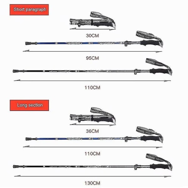 5-osainen taittuva vaellussauva Kävelysauva Vaellus Naturehike Antishock sininen sininen 110-130cm