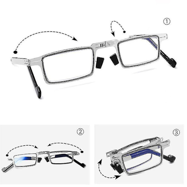 Taitettavat lukulasit miehille, metalliset pyöreät ja neliömäiset sinivaloa suodattavat silmälasit, presbyopia-silmälasikehykset, dioptriat +1,0 - +4,0