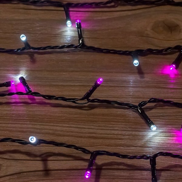 (Rosa), 20M 200 Dobbelt Farge LED Lyslenke på Grønn Kabel med 8 Arbeidsmoduser, Perfekt for Innendørs og Utendørs for Jul B