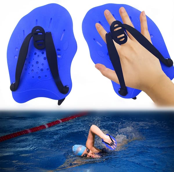 1 Pair Swimming Hand Paddles Swim Paddles with Adjustable Straps Strength Training Aid Pool Training Accessories Blue