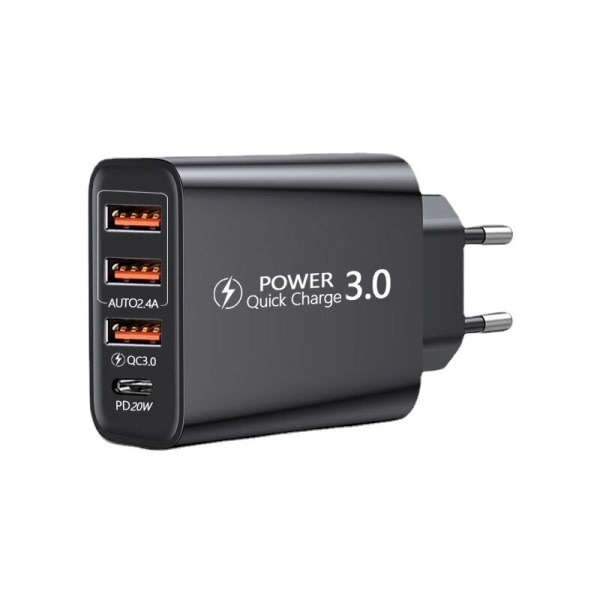 Quick Charge 3.0 USB power och USB C-kabel, QC 3.0 30W/6A 4-portars snabb väggladdare Universal Multipel USB - power för Samsu