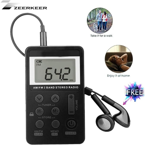 IC AM/FM Lommeradio, Bærbar Digital Tuning Stereo Walkman Radio med oppladbart batteri, LCD-skjerm og hodetelefoner