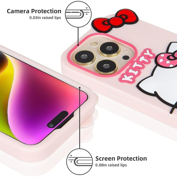IC Kompatibelt med iPhone 14 Pro Skal, Tecknad Söt Rolig Kawaii Kattunge mobilskal 3D Karaktär Skal Fodral för Barn, Flickor och Kvinnor