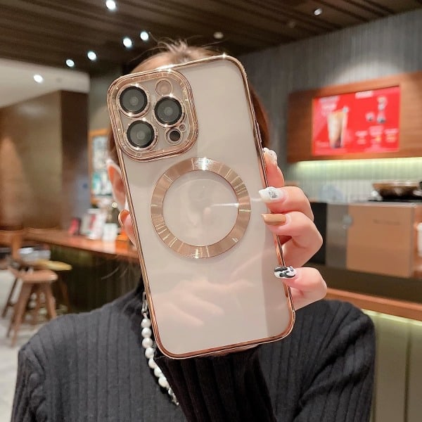 IC Fodral för iPhone 13 Pro Max Magnetiskt Genomskinligt med Kameralinsskydd Fullständigt Skydd MagSafe Elektropläterad Silikon 6,7 tum - Guld