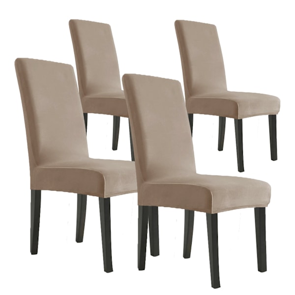 Fløyelsstoltrekk tykk solid farge stoltrekk elastisk fulldekkende stoltrekk restaurant hotell hjem spisebord stoltrekk Khaki four pack Standard high back 45-58cm