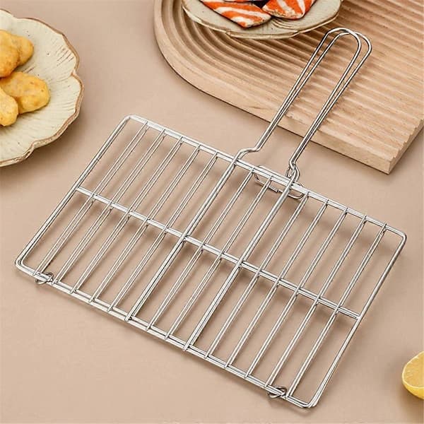 Flat grillrist i rustfritt stål, sikkert mathold for BBQ Braai utendørs matlaging, 40 x 30 x 20 cm
