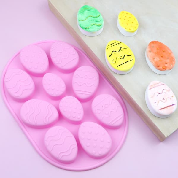 3D påskeæg silikoneform sæt, 10 hulrum non-stick bageform til chokolade slik mousse DIY håndværk, pink