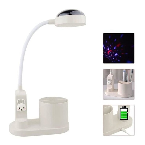 Skrivebordslampe for barn, studielampe med pennholder, automatisk fargeskiftende nattbordslampe, dimbar oppladbar LED-leselampe for barn (hvit)
