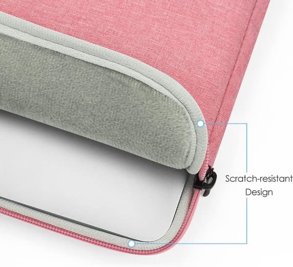 13-tums laptopfodral, vattentät polyester, mjukt mockafoder, framficka, för MacBook Air, resor och kontor, rosa